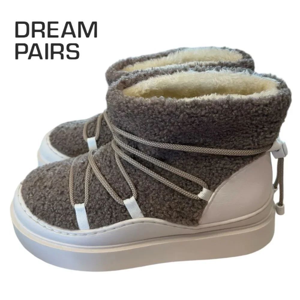 New DREAM PAIRS Outdoor Fur Taupe Cream Women's Snow Boots 8.5